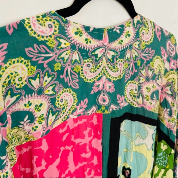 EUC Anthropologie Multicolored Mixed Pattern Pink Green Kimono Cardigan!! - Picture 10 of 13